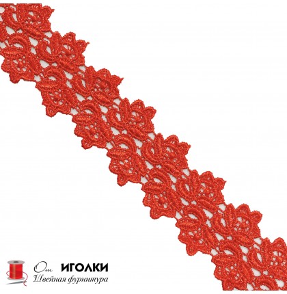 Кружево плетеное шир.4,5 см арт.Н224-2 цв.красный уп.13,5 м