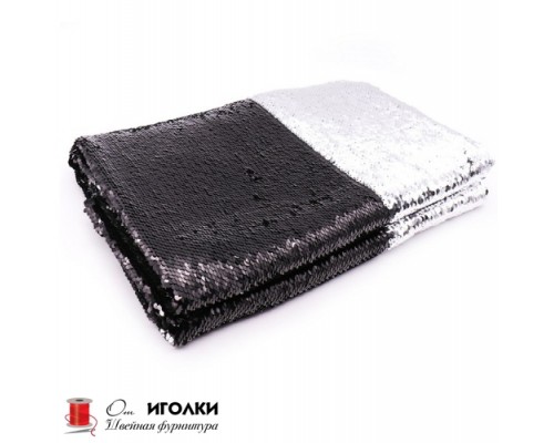 Ткань с двусторонними пайетками шир.150 см. арт.9456 цв.черный-серебро уп.15 м.