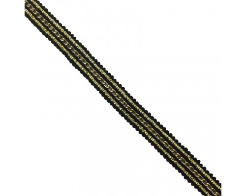 Тесьма пришивная с цепочкой шир.15 мм. арт.8601 цв.черный уп.9,14 м.